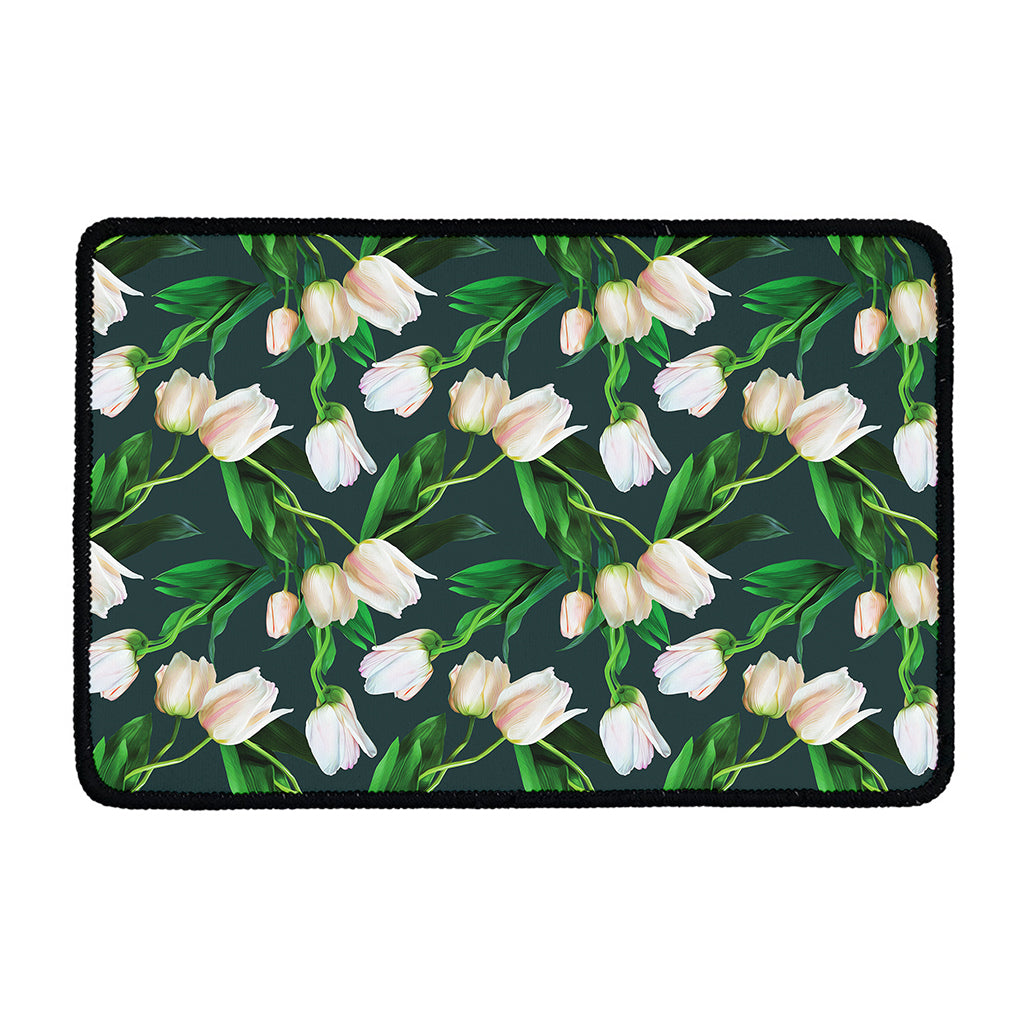 White Tulip Pattern Print Kitchen Mat