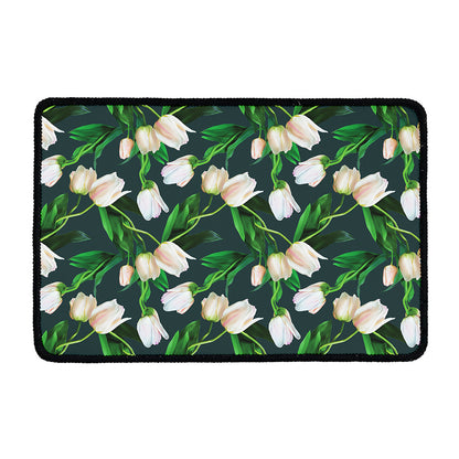 White Tulip Pattern Print Kitchen Mat
