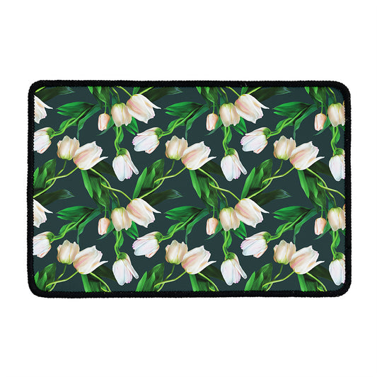 White Tulip Pattern Print Kitchen Mat