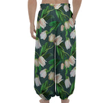White Tulip Pattern Print Lantern Pants