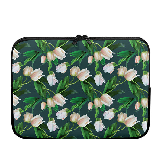 White Tulip Pattern Print Laptop Sleeve