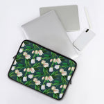 White Tulip Pattern Print Laptop Sleeve