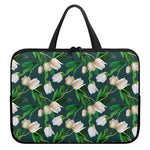 White Tulip Pattern Print Laptop Sleeve With Handle