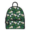 White Tulip Pattern Print Leather Backpack