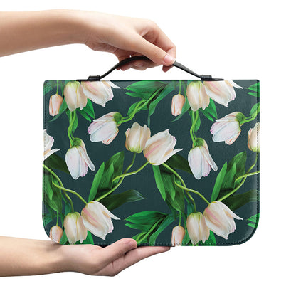 White Tulip Pattern Print Leather Bible Cover