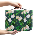 White Tulip Pattern Print Leather Bible Cover