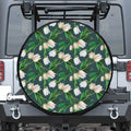White Tulip Pattern Print Leather Spare Tire Cover
