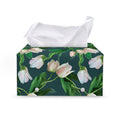 White Tulip Pattern Print Leather Tissue Box Cover