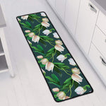 White Tulip Pattern Print Long Kitchen Mat