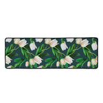 White Tulip Pattern Print Long Kitchen Mat