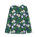 White Tulip Pattern Print Long Sleeve Short Coat