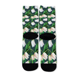 White Tulip Pattern Print Long Socks