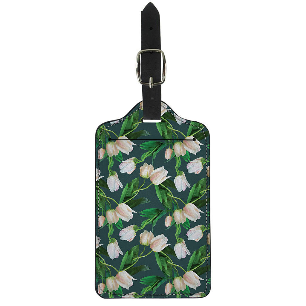White Tulip Pattern Print Luggage Tag