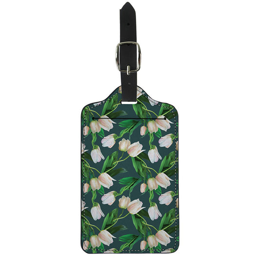 White Tulip Pattern Print Luggage Tag