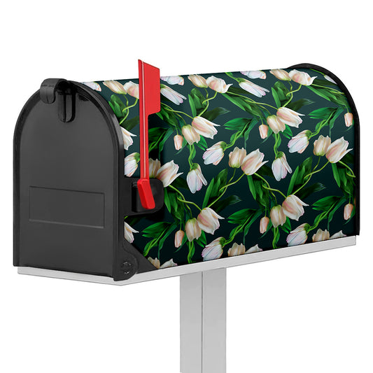 White Tulip Pattern Print Mailbox Cover