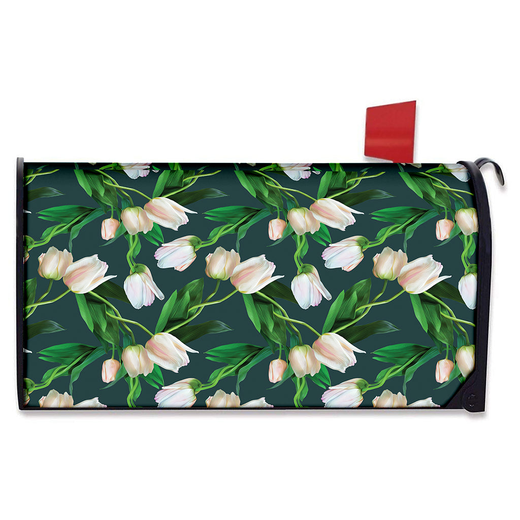 White Tulip Pattern Print Mailbox Cover