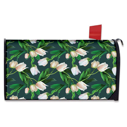 White Tulip Pattern Print Mailbox Cover