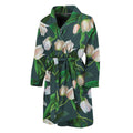 White Tulip Pattern Print Men's Bathrobe