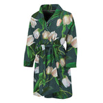 White Tulip Pattern Print Men's Bathrobe