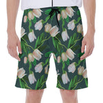 White Tulip Pattern Print Men's Beach Shorts