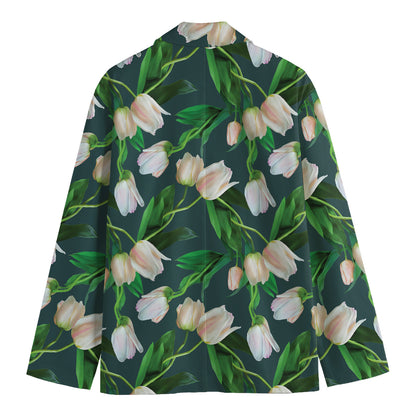 White Tulip Pattern Print Men's Blazer
