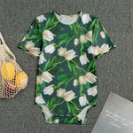 White Tulip Pattern Print Men's Bodysuit