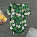 White Tulip Pattern Print Men's Bodysuit