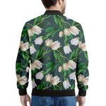 White Tulip Pattern Print Men's Bomber Jacket
