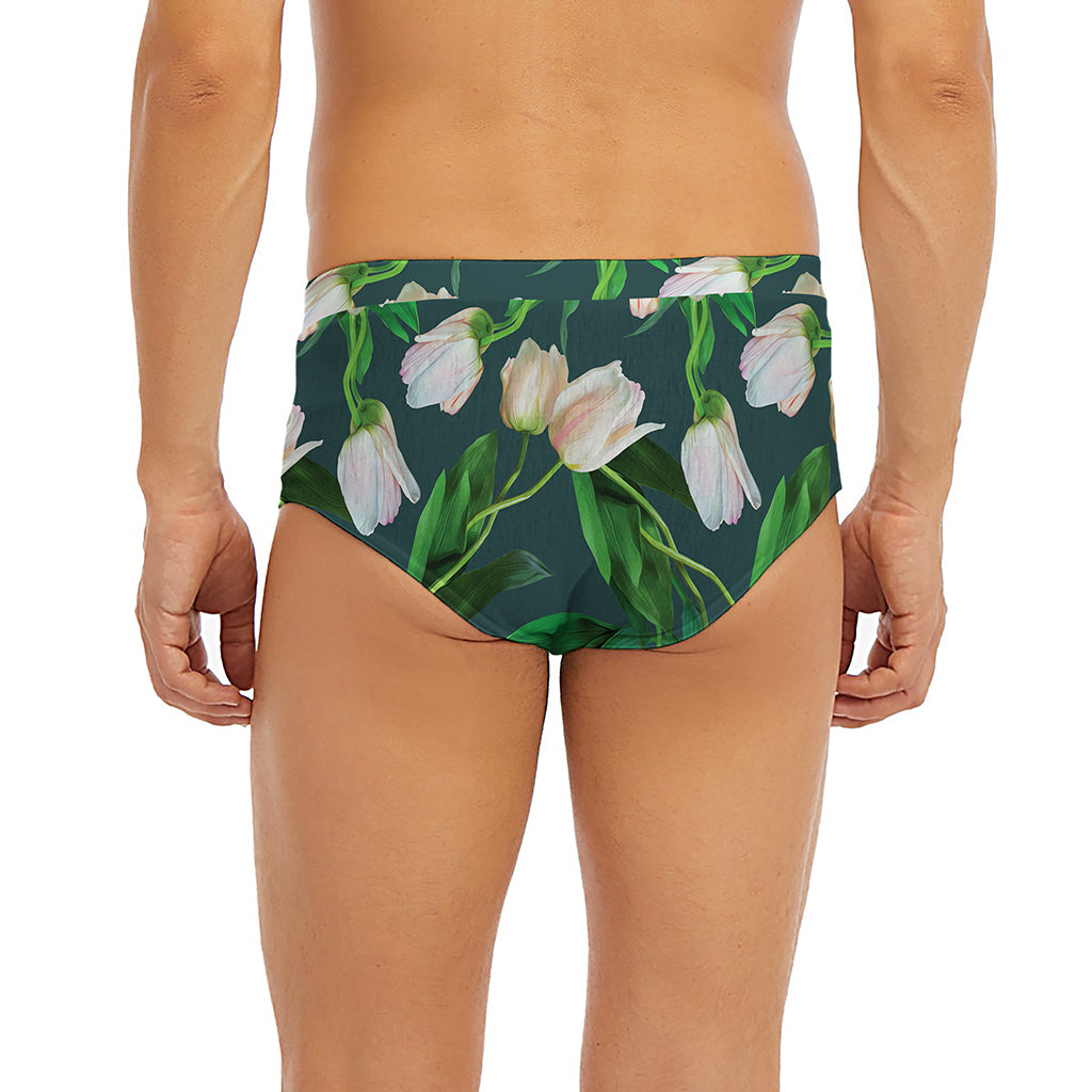 White Tulip Pattern Print Men's Briefs