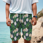 White Tulip Pattern Print Men's Cargo Shorts