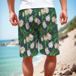 White Tulip Pattern Print Men's Cargo Shorts
