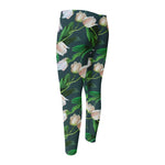 White Tulip Pattern Print Men's Compression Pants