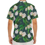 White Tulip Pattern Print Men's Deep V-Neck Shirt