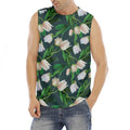 White Tulip Pattern Print Men's Fitness Tank Top