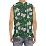 White Tulip Pattern Print Men's Fitness Tank Top
