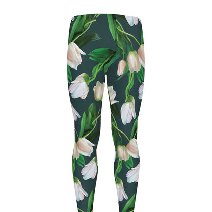 White Tulip Pattern Print Men's leggings