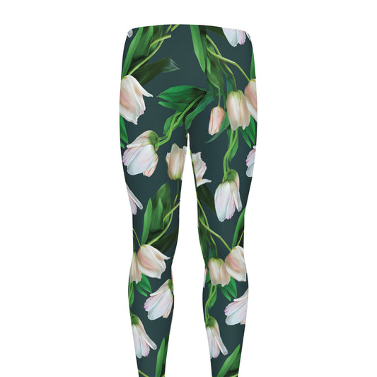 White Tulip Pattern Print Men's leggings
