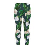 White Tulip Pattern Print Men's leggings