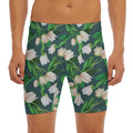 White Tulip Pattern Print Men's Long Boxer Briefs
