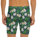 White Tulip Pattern Print Men's Long Boxer Briefs