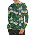 White Tulip Pattern Print Men's Long Sleeve Rash Guard