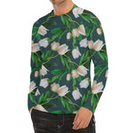White Tulip Pattern Print Men's Long Sleeve Rash Guard