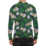 White Tulip Pattern Print Men's Long Sleeve Rash Guard