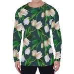 White Tulip Pattern Print Men's Long Sleeve T-Shirt