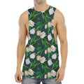 White Tulip Pattern Print Men's Muscle Tank Top