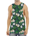 White Tulip Pattern Print Men's Muscle Tank Top