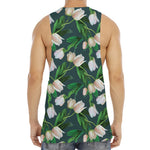 White Tulip Pattern Print Men's Muscle Tank Top