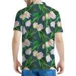 White Tulip Pattern Print Men's Polo Shirt