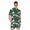 White Tulip Pattern Print Men's Romper