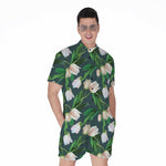 White Tulip Pattern Print Men's Rompers